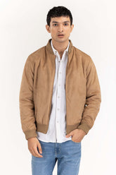 Beige Suede Leather Bomber Jacket JKT-LTH22-005