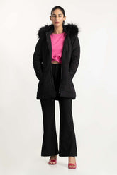 Black Detachable Hoodie Puffer Jacket 224-210-081