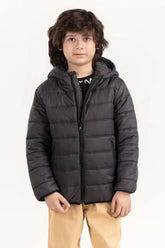 Junior Boy Black Hooded Jacket 224-310-007