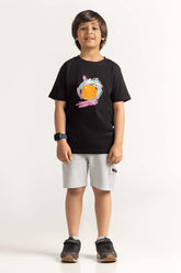 Black Junior Boy Knit Printed Tee JB-TS-SS24-031