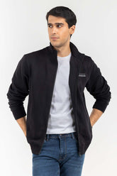 Black Knitted Mock Neck Zipper JKT-KNTMNZ22-057