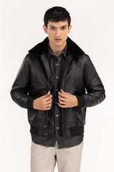 Black Leather Flight Jacket JKT-LTH22-003