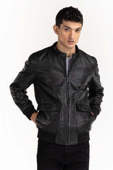 Black Leather Flight Jacket JKT-LTH22-040