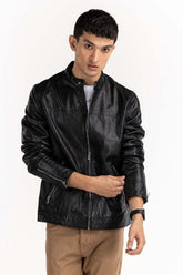 Black Leather Moto Racer Jacket JKT-LTH22-049