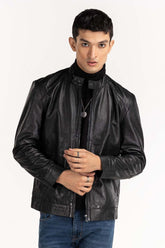 Black Leather Moto Racer Jacket JKT-LTH22-054