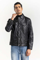 Black Leather Trucker Jacket JKT-LTH22-047