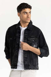 Patch Black Denim Jacket 224-110-030