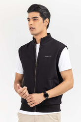 Black Mock Neck zipper Gilet JKT-KNTVST22-067