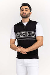 Black Navajo Mock Neck Half Zip Sleeveless Sweater SWT-FSLMNZ22-172