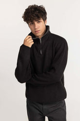 Black Ribbed Basic Sweater MN-SWT-WS23-003