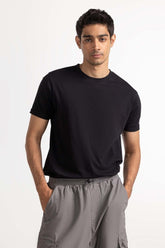 Black Rolled Up Sleeve Tee TS-CNSJ24-090