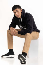 Black Slogan Print Hoodie 224-112-018