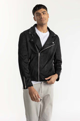 Black Suede Biker Jacket 224-110-012