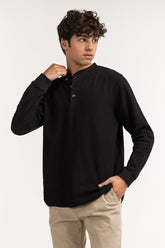Black Textured Basic Tee MN-HNL-FS-WS23-002