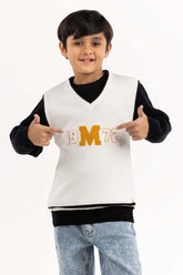 Junior Boy Black V Neck Sweater 224-311-039