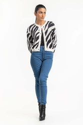 Black White Abstract Cardigan 224-211-065