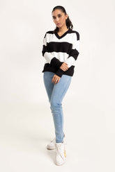 Striped V-Neck Sweater 224-211-003