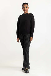 Black Shoulder Cutout Sweater 224-211-022