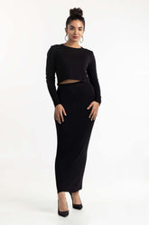 Black Knit Skirt With Slit 224-216-306