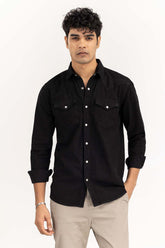 Black Yarn Dyed Casual Shirt M-DNM-S-019 CS