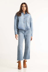 Blue Basic Denim Button Down Shirt 224-217-016