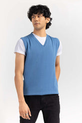 Blue Basic V Neck Sleeveless Sweater SWT-BSLVN-22-004