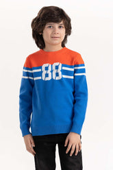 Junior Boy Blue Knit Sweater Color Block 224-311-038
