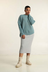 Blue Curved Hem Sweater 224-211-015
