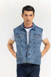 Blue Denim Sleeve Less Jacket JKT-WVST22-035