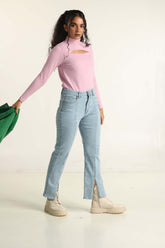 Blue Denim With Front Slit 224-221-006