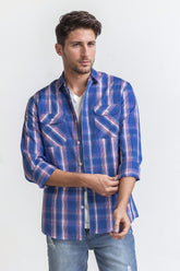 Blue Pink Checkered Casual Shirt MN-CS-SS24-107