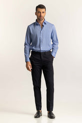 Blue Self Textured Cotton Linen Formal Shirt MN-FS-PD24-074