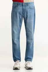 Blue Slim Fit Jeans With Whiskers Detail 224-121-006