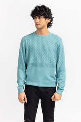 Blue Textured Crew Neck Sweater SWT-FFSCN22-248