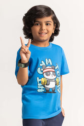 Blue Toddler Boy Knit Printed Tee TB-TS-SS24-026