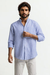 Blue White Striped Linen Casual Shirt MN-CS-SS24-002
