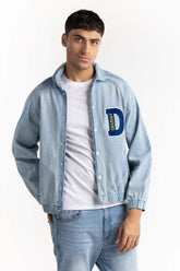 Light Blue Bomber Jacket with Embroided Patch 224-110-035