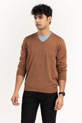 Brown Basic V-Neck Sweater SWT-BFSVN-22-002
