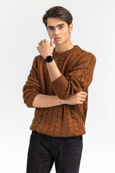 Brown Cabling Crew Neck Sweater SWT-FFSCN22-259