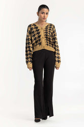 Brown Houndstooth Cardigan 224-211-066