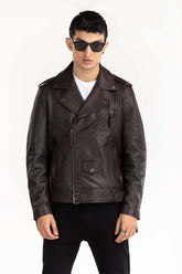 Brown Leather Biker Jacket JKT-LTH22-032