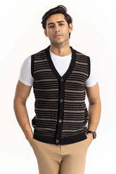 Brown Pattern Sleeveless Cardigan SWT-FSLCD22-123