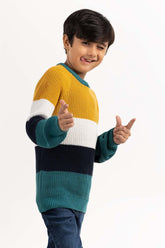 Toddler Boy Color Block Knit Sweater With Round Neck 224-511-019