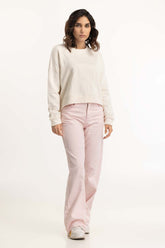 Cream Embroidered Sweatshirt 224-212-045