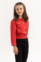 Junior Girl Cropped Non Denim Red Jacket 224-410-053