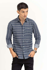 Dark Blue Printed Casual Shirt CS-PRT22-006