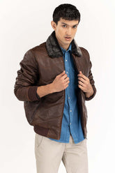 Dark Brown Quilted Leather Jacket With Fur Collar JKT-LTH22-002