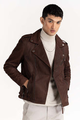 Dark Brown Suede Leather Biker Jacket JKT-LTH22-034