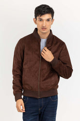 Dark Brown Suede Leather Bomber Jacket JKT-LTH22-004