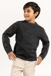 Junior Boy Dark Grey Knit Sweater With A Round Neck 224-311-009